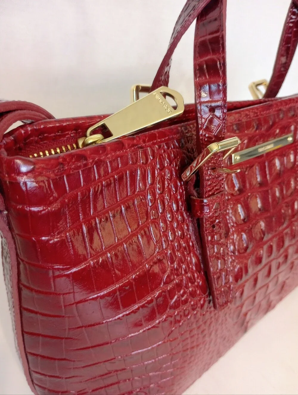 Brahmin Red Mini Asher Crocodile Embossed Leather Crossbody Satchel Purse